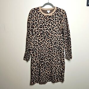 J Crew Cotton Leopard Long Sleeve Sweater Dress Small